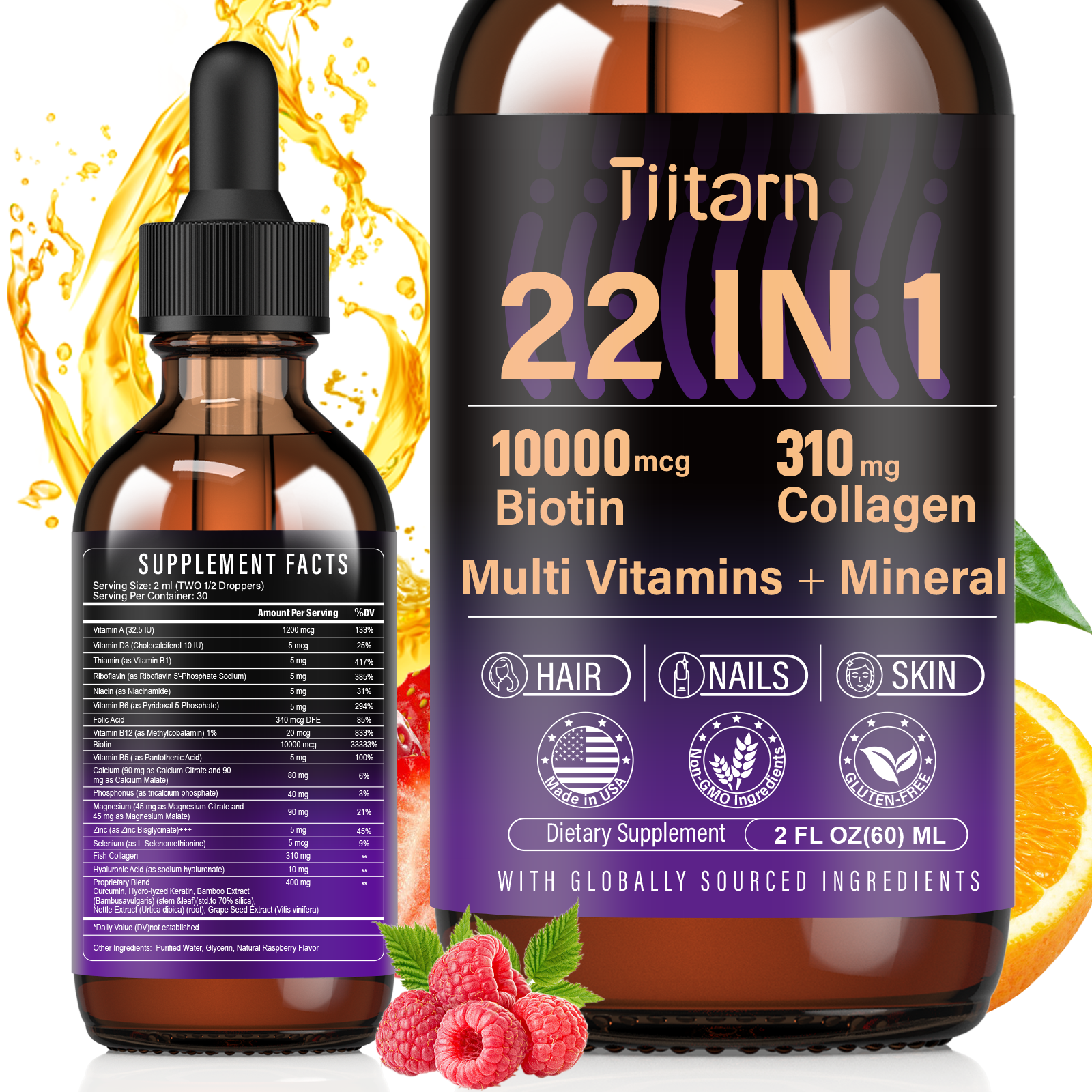 Liquid Biotin, Collagen & Hyaluronic Acid – Hair Growth Vitamins for Men and Women Supports Hair, Skin & Nails | Vitamin B Complex |